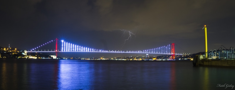 transportation, building exterior, lightning, water, river, night, nature, connection, sky, engineering, bridge - man made structure, reflection, Istanbul