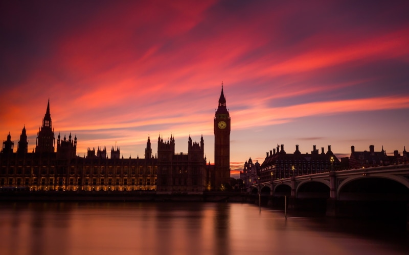 England, Lights, London, Houses, Bridge, Thames, River, 1080P, Sunset