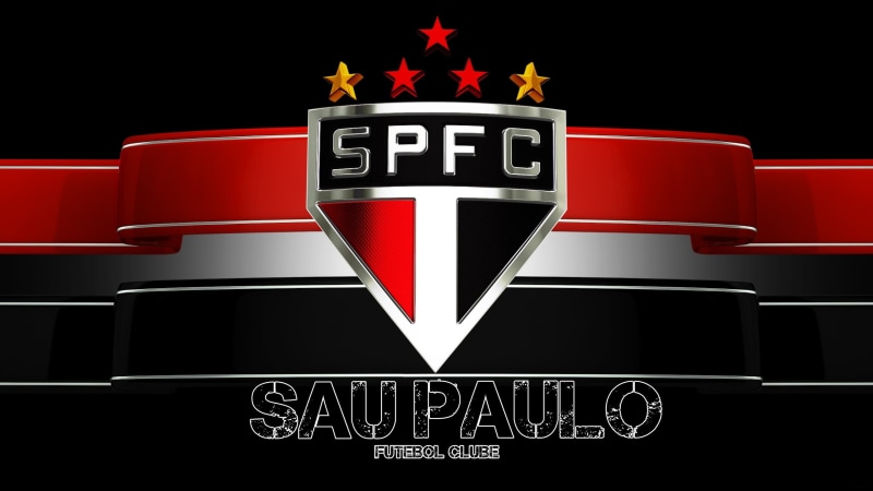 western script, sau, sports, star shape, black color, red, text, soccer clubs, black background, paulo, studio shot, brightly lit, communication, Brasil