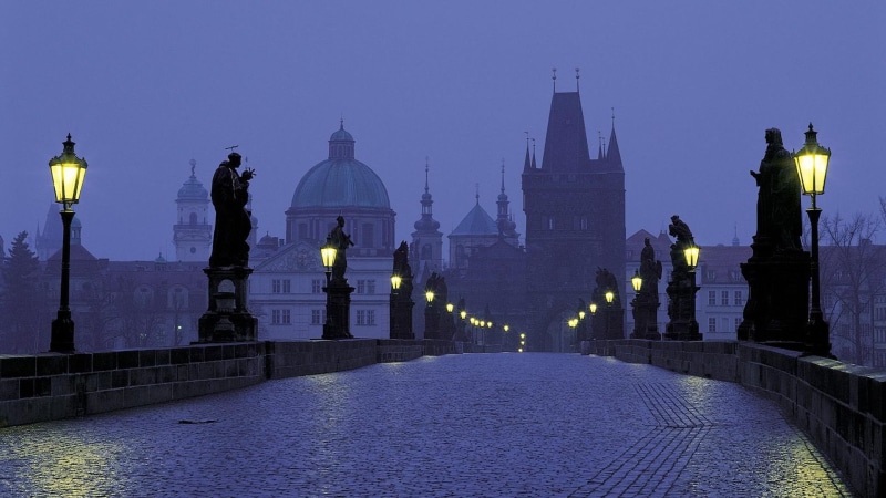 bridge, dusk, cities, charles, android, czech, 1080P, republic, prague