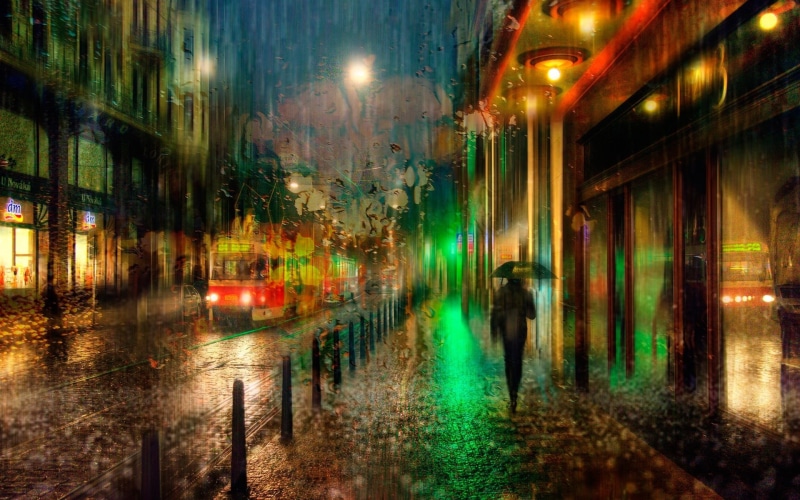 1080P, Night, Lights, Rain, Prague, Czech