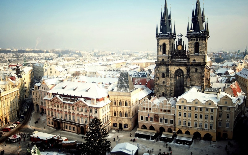 Prague, Republic, Square, Old, City, 1080P, Snow, Winter, Czech, Town