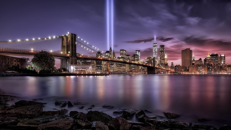 skyscraper, cityscape, new, cloud - sky, urban skyline, bridge, built structure, water, architecture, york, bridge - man made structure, brooklyn, connection