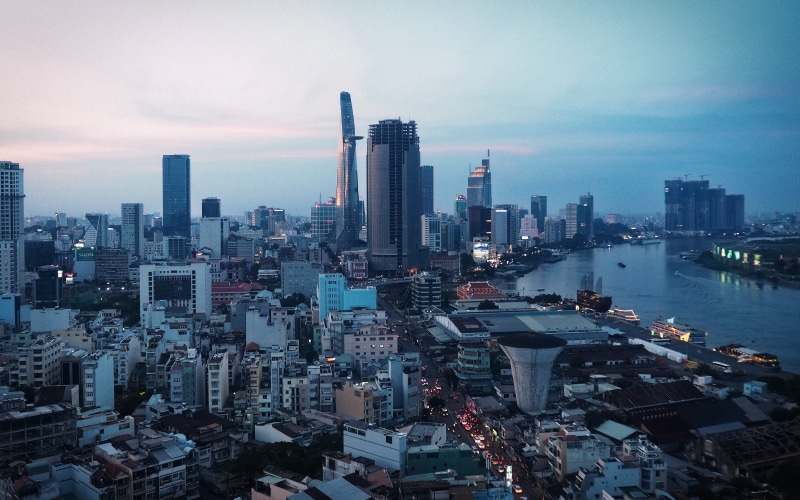 buildings, office building exterior, crowd, sky, building, crowded, vietnam, financial district, city, ho chi minh city, ho chi minh, cityscape, built structure