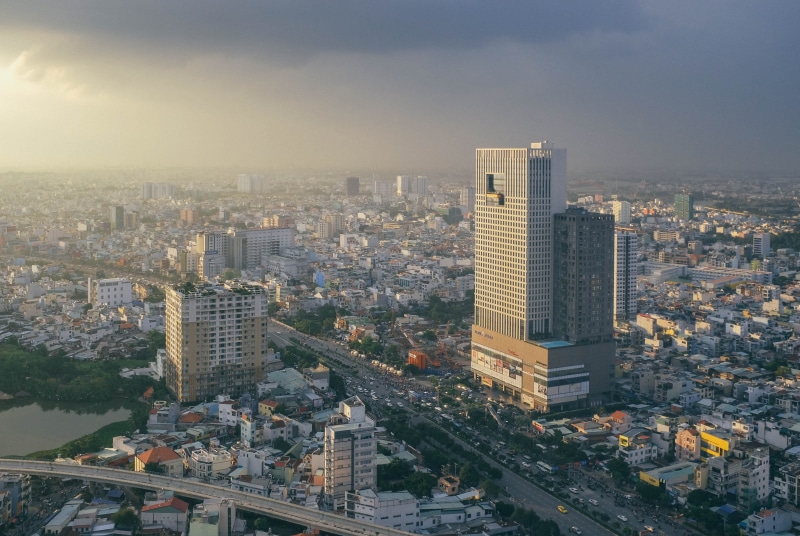 office, nature, aerial view, building exterior, sky, high angle view, settlement, city life, crowd, outdoors, tall - high, ho chi minh city, crowded, 4K