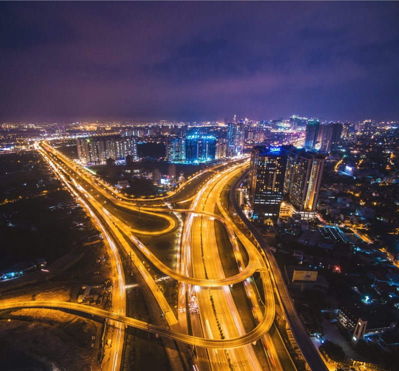 road, sky, building exterior, saigon, office building exterior, motion, vietnam, architecture, multiple lane highway, street, ho chi minh city, night, long exposure