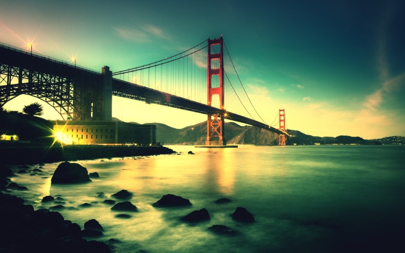 California, San Francisco, bridge, bay, san, clouds, lights, United States, francisco, Bay Bridge, sky, 2K