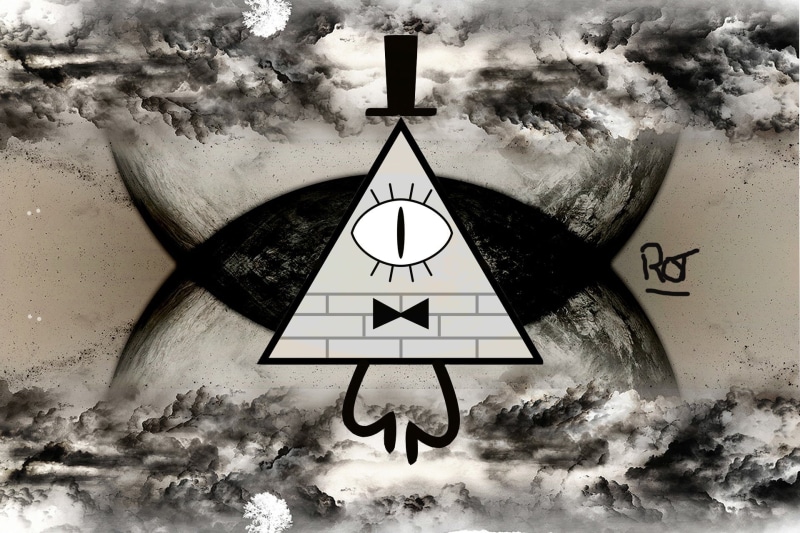 wall - building feature, sign, day, 1080P, land, sky, architecture, art and craft, nature, no people, Bill Cipher, outdoors, Cartoon, communication, composite image
