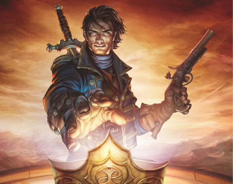 artwork, outdoors, fable 3 game, nature, Fable, aggression, 2K, fable 3 cover art, one person, fable iii, holding, religion, poster, sculpture, art and craft