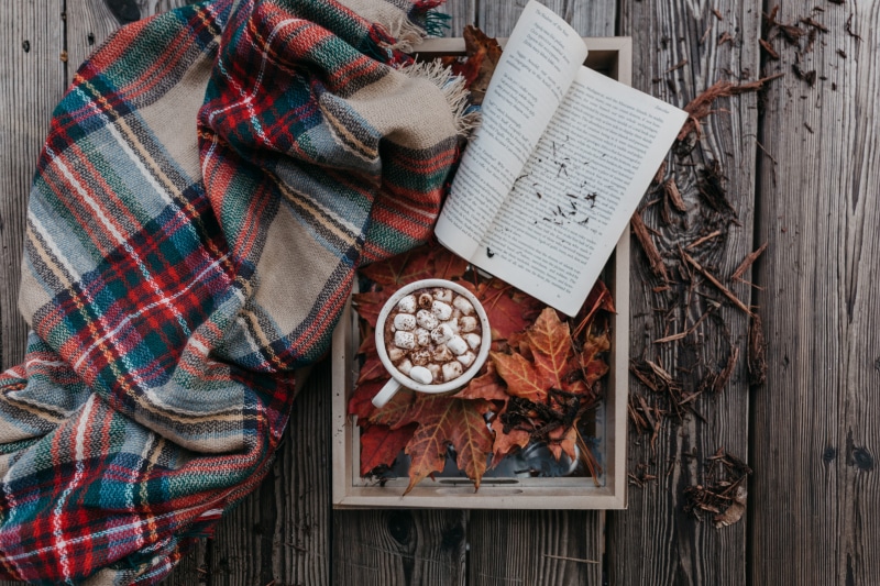 fall, tray, book, flatlay, marshmallow, plant part, photography, 5K, teacup, mug, still life, maple, on the table, top, nature, pattern, ceramic, publication