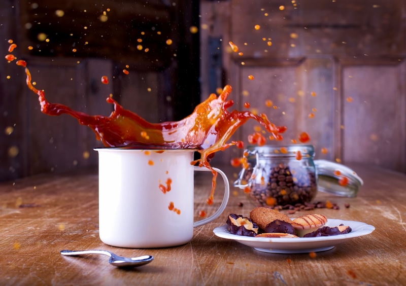 flame, cookies, coffee beans, food, eating utensil, indulgence, wooden, focus on foreground, indoors, day, temptation, splash, hdr, cup, no people, coffee