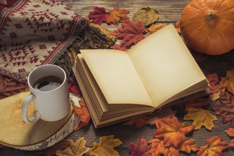scarf, Cup, leaves, wood, maple, book, background, autumn, Board, coffee, tree, colorful, 5K