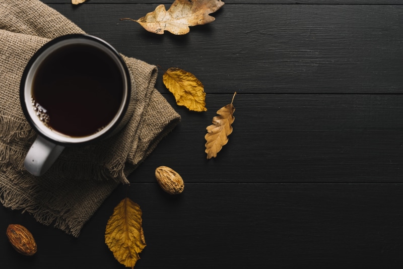 autumn, tree, coffee, mug, background, vintage, 5K, Cup, leaves, colorful, wood