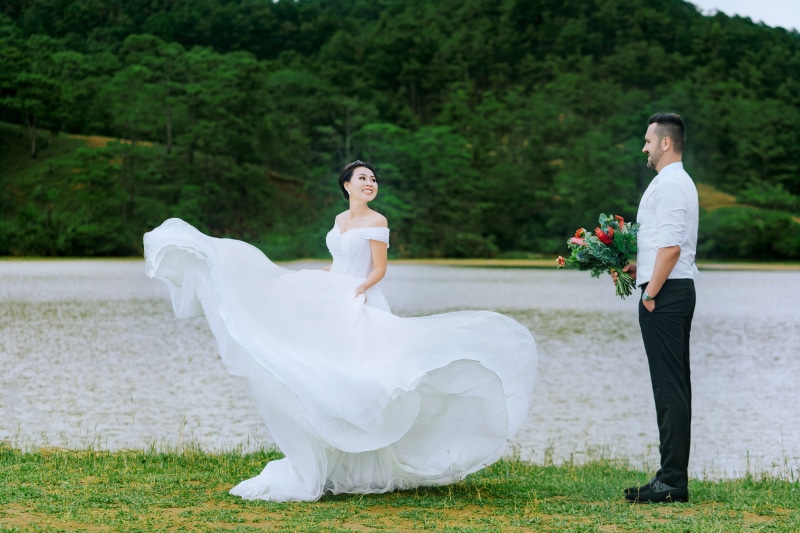engagement, newlywed, females, photoshoot, emotion, dress, women, romance, gown, groom, couple - relationship, positive emotion, wear, bridal, outdoors