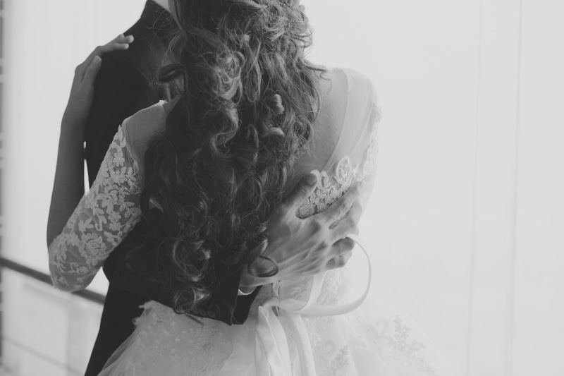 love, wedding, indoors, adults, people, long hair, beautiful woman, one person, black-and-white, curly hair, adult, 4K, monochrome, elegant, woman, white dress