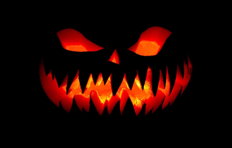 illuminated, halloween, spooky, orange color, halloween 4k screen free, pumpkin, black background, no people, indoors, anthropomorphic face, celebration