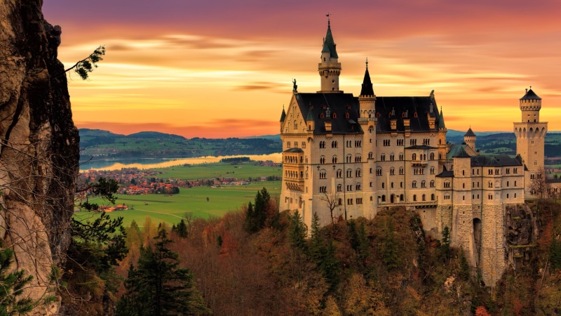 tourism, spire, hill, tourist attraction, building, no people, chateau, mountain, scenic, landscape, outdoors, belief, morning, religion, cloud - sky, romantic