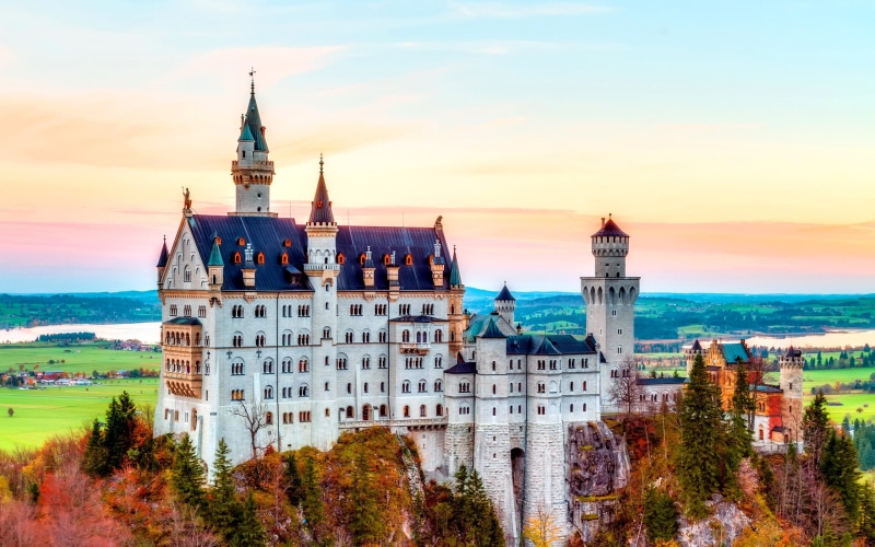 Castle, 2K, Germany, Neuschwanstein, Autumn, Bavaria
