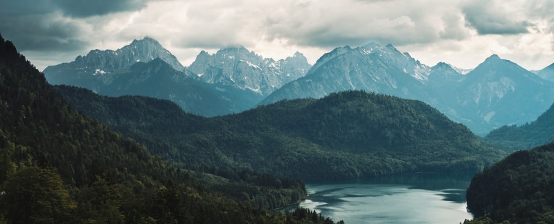 Germany, mountains, lake, clouds, 4K, wood, Bavaria, Neuschwanstein Castle