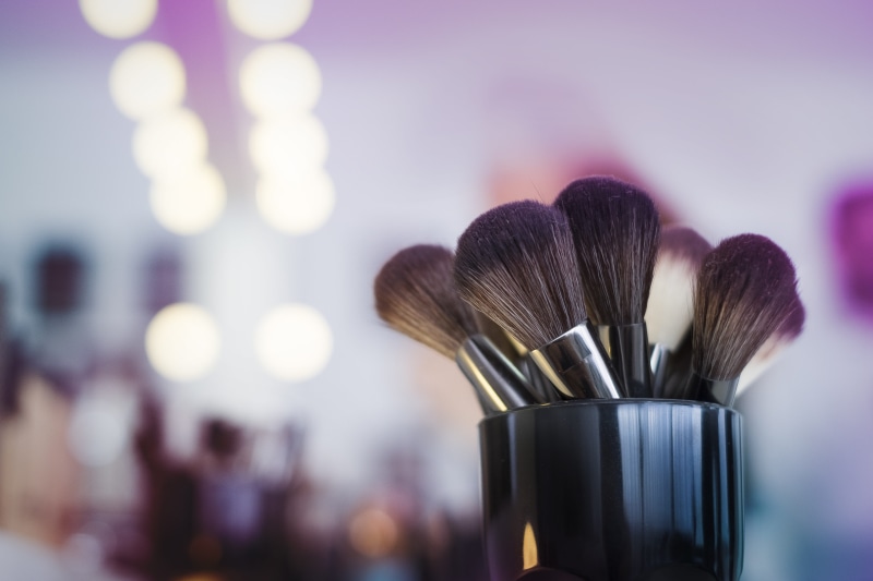 choice, brushes, preparation, indoors, watch, october pink, glamour, lifestyles, makeup artist, focus on foreground, make, brown, close-up, black, group
