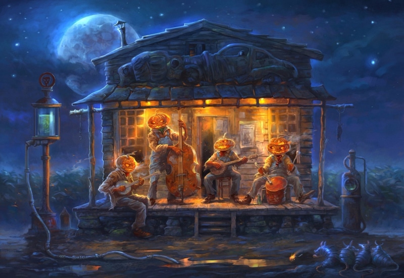 Music, House, Pumpkin, Porch, Holiday, Band, 1080P, Halloween