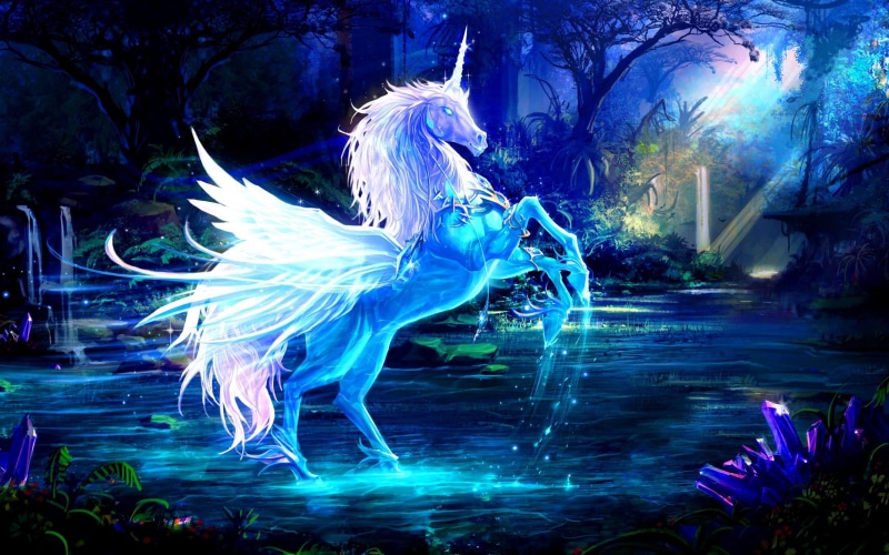 water backgrounds, night, Download 3840x2400 Unicorn, unicorn, magic, Forest, 4K