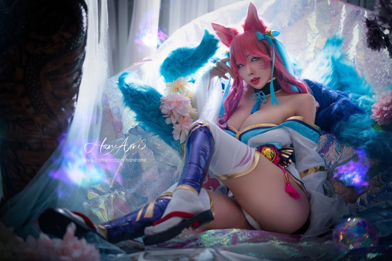 thighs, fox ears, Ahri (League of Legends), Ahri, 1080P, women, fox girl, League of Legends, Hane Ame, cosplay, Asian