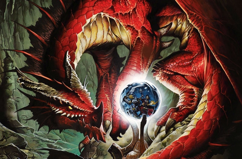 day, red, dragon, full frame, Magic, Realms, close-up, fantasy, backgrounds, dungeons, indoors, art and craft, human representation, multi colored, 720P
