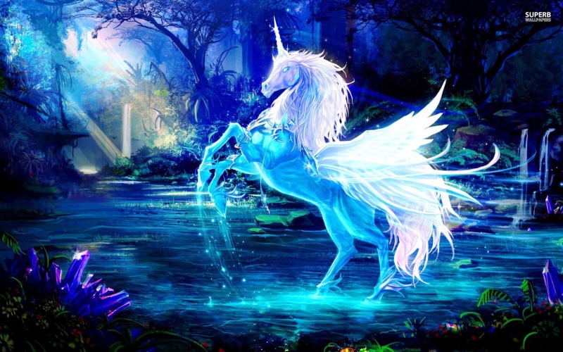 3d and abstract, blue, crystal, unicorn, 1080P, night
