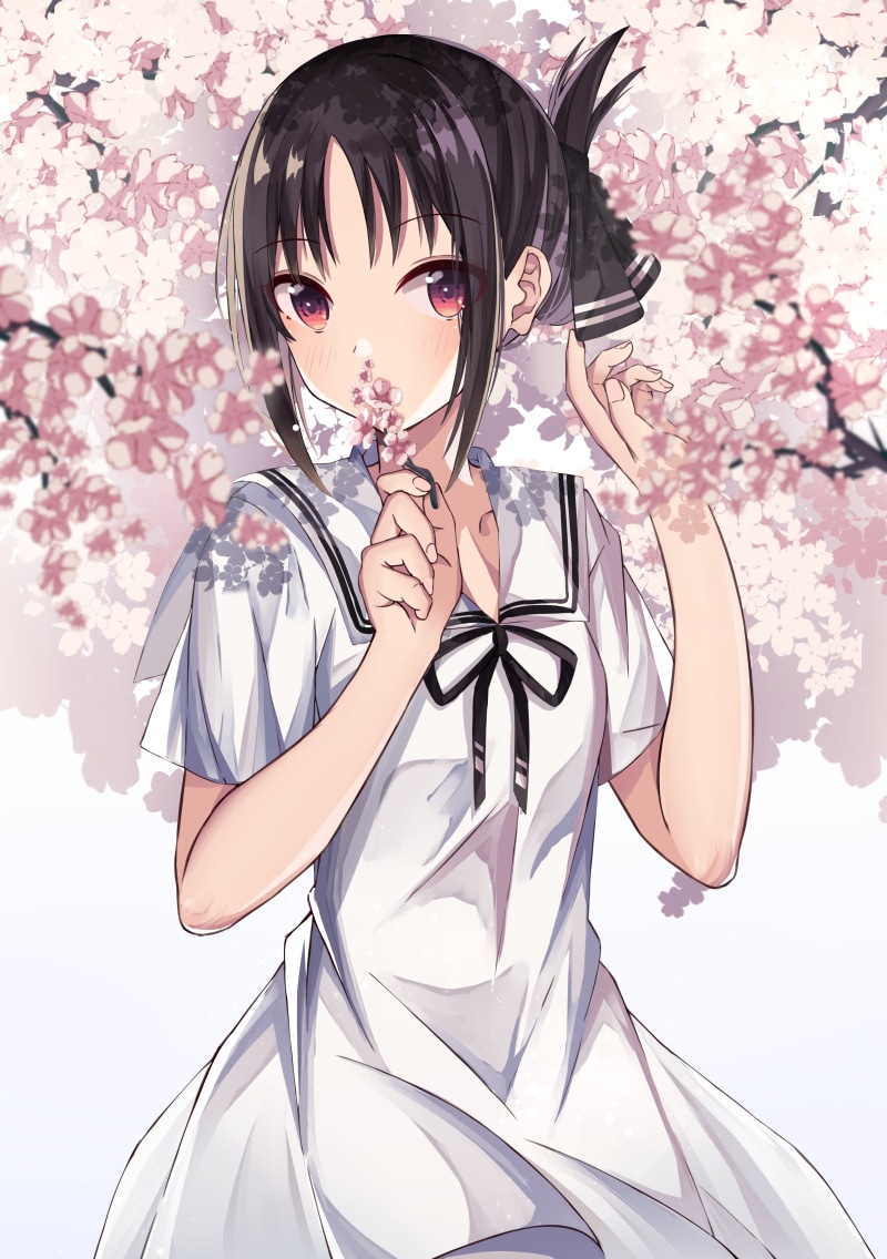 vertical, digital art, Kaguya-Sama: Love is War, portrait display, artwork, white clothing, anime, Shigurene, fan art, sailor uniform, illustration, anime girls