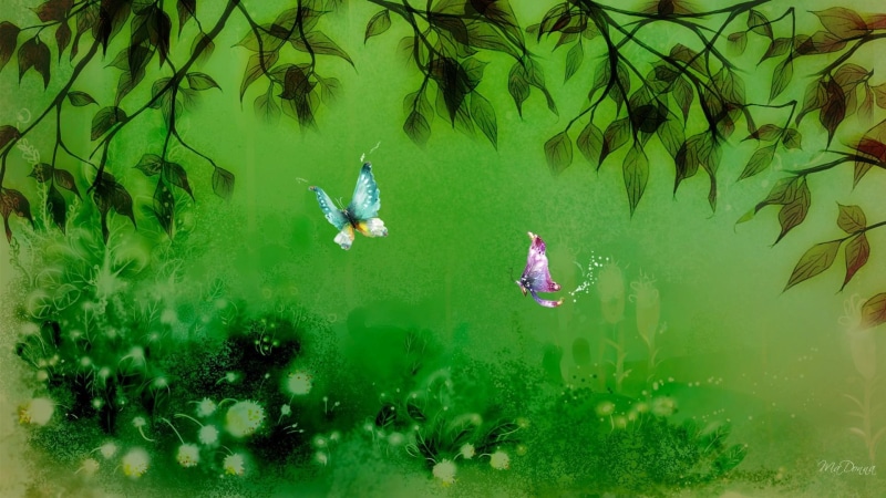 butterfly, 3d and abstract, leaves, changes, woods, summers, green, butterflies, tree, 1080P, summer, beautiful, firefox persona
