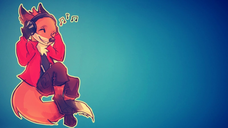 Furry, Anthro, 1080P, music, Fox, headphones, blue
