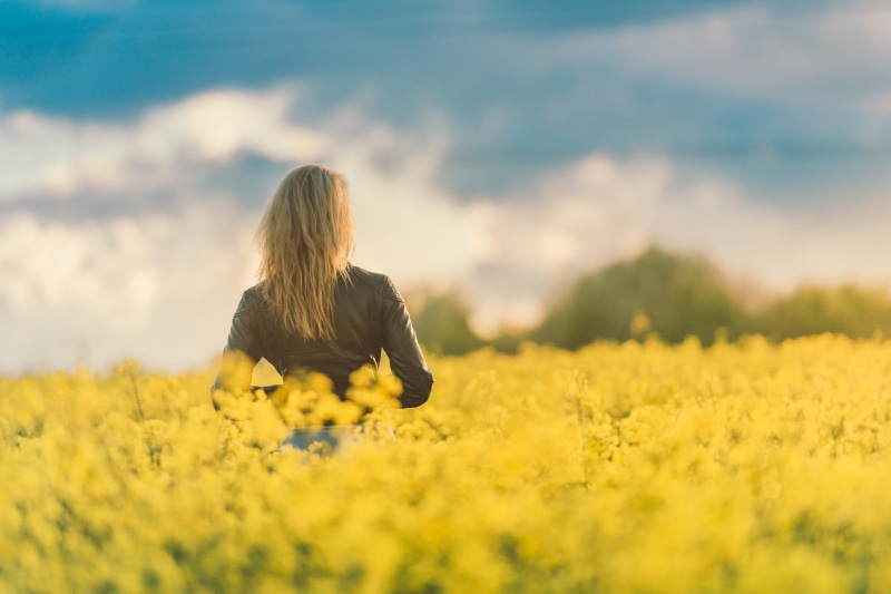 plant, beauty In Nature, freedom, springtime, adult, beauty, meadow, outdoors, Woman, hair, rear view, canola, non-Urban Scene, cheerful, Sunset, summer