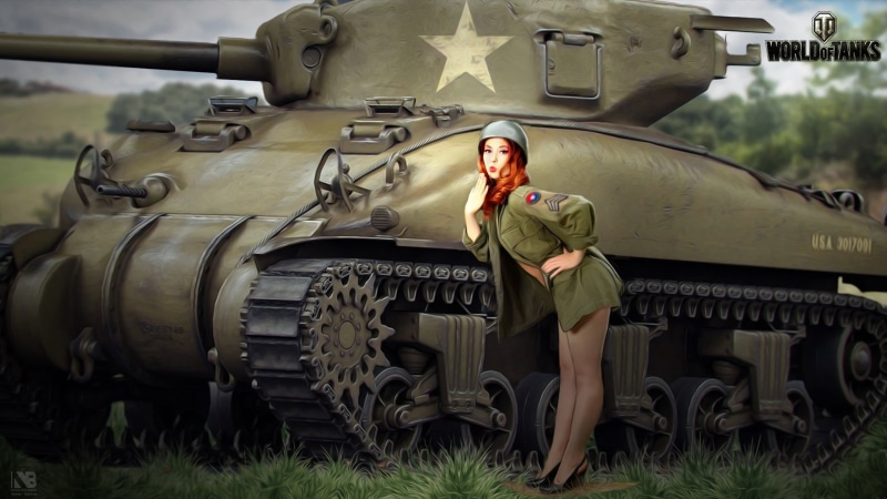 Sherman, Nikita Bolyakov, tunic, transportation, young adult, mode of transportation, World of Tanks, beautiful woman, women, front view, armed forces