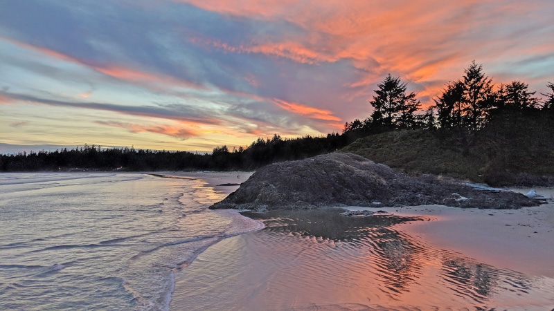 vancouver island, canada, tranquility, ocean, cliff, alberni-clayoquot c, coniferous tree, tree, longbeach, cloud - sky, tranquil scene, orange color, trees