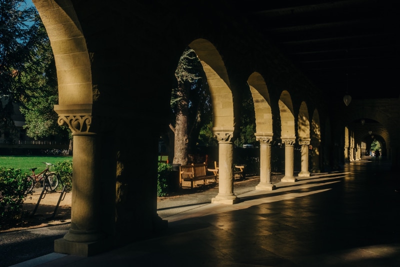 2K, archways, water, hallway, travel destinations, night, university, no people, arcade, stanford, building exterior, united states, stanford university
