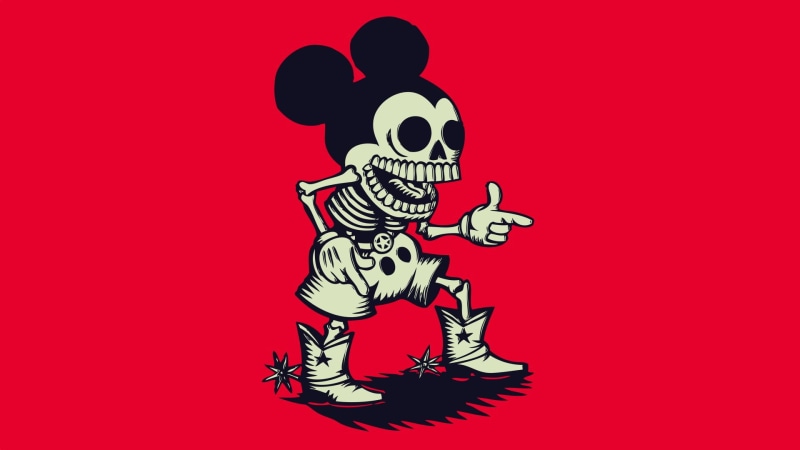 Red, mickey, skeleton, Dark, Cartoon, mouse, digital, Minimalist, Mickey Mouse, 1080P