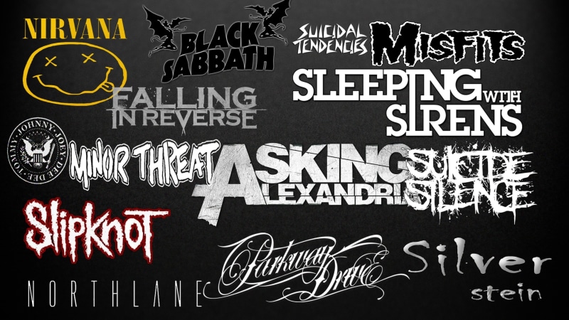Nirvana, Typography, Asking Alexandria, Falling In Reverse, HCWW, Dark, Parkway Drive, Lml, Slipknot, Metal Music, 2K, SxE, Misfits, Black Sabbath, Straight