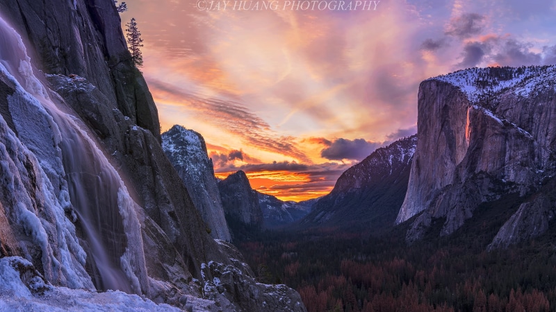 mountain, beauty In Nature, trees, nature, rock - Object, scenics, 1080P, Horsetail Fall, Yosemite Park, blue, Cold Water, landscape, Burn, brown, Reverse