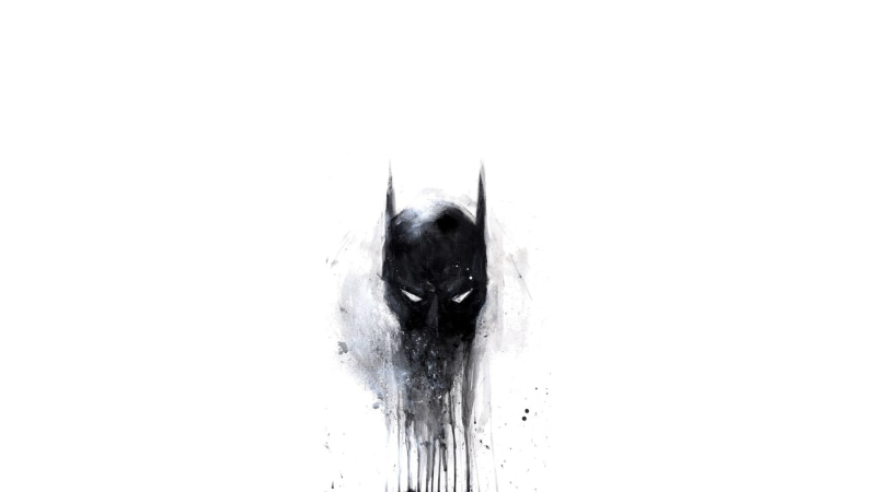 fictional, 1080P, minimalism, black, mask, digital art, simple, painting, Batman, DC Comics, monochrome, paint splatter