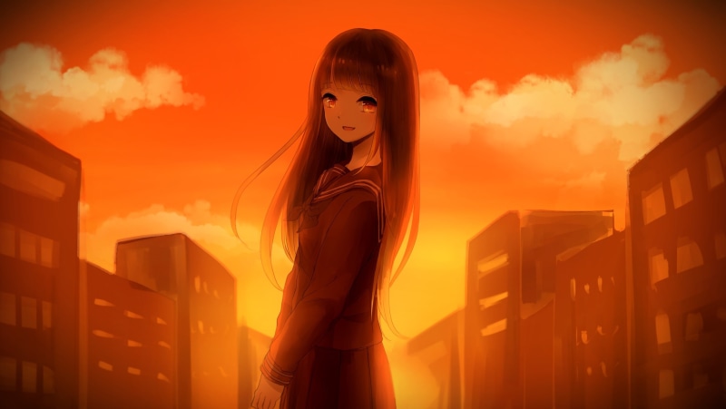 clouds, anime, the sky, ambient, schoolgirl, chizuru, the city, art, 2K, home, girl, form, sunset