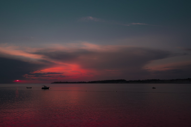 tar, beauty in nature, ambient, waterfront, dramatic sky, boat, lanterna, mood, tranquility, ocean, scenics - nature, idyllic, croatia, cloud - sky, sundown
