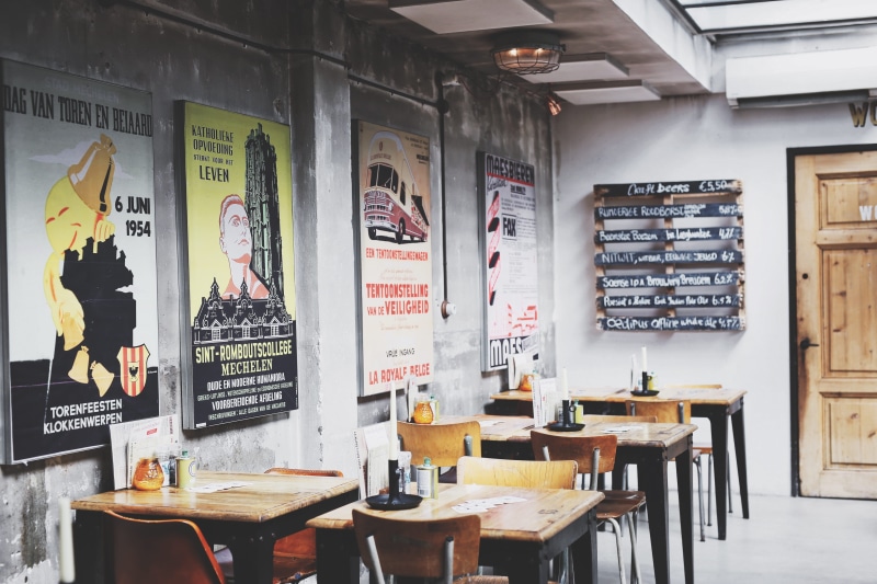 ambient, poster, cafe, 5K, door, light, business, chalkboard, restaurant, indoors, decor, modern, chair, empty, design, table, wall, food, architecture