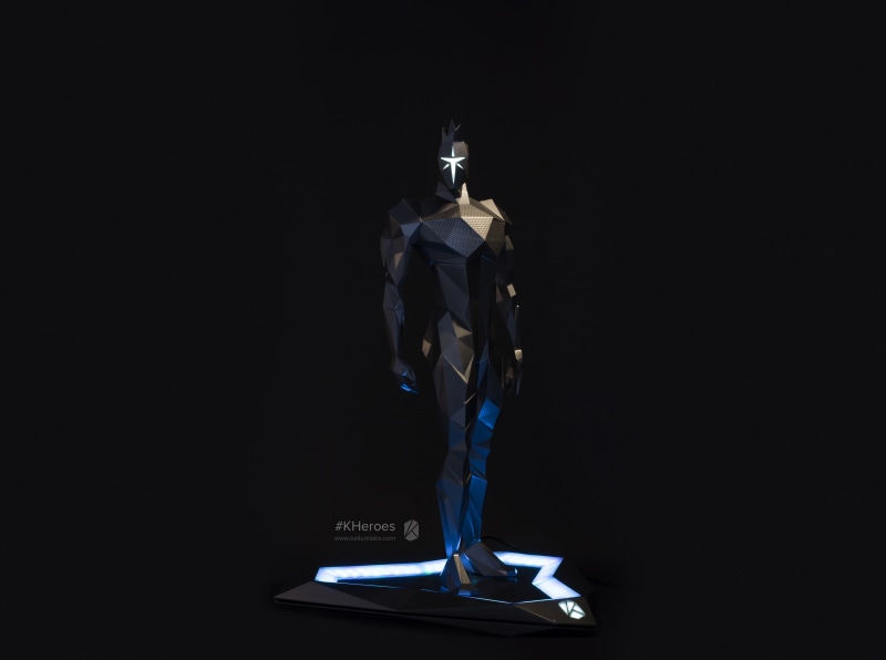 robot, studio shot, ambient light, businessman, technology, wireless charger, kheroes, black background, adom, indoors, business, full length, males, kh`ay