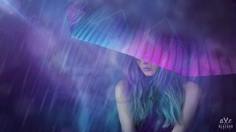 Figure, Cyberpunk 2077 Crying Girl, cd projekt Red, Concept Art, Cyberpunk, PurpleHair, Girl, Crying Girl, Art, Night, by Blazgad Edits, 1080P, Blazgad Edits