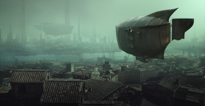 artwork, digital, Lukasz Wiktorzak, illustration, 1080P, aircraft, steampunk, airships, Matte painting, city, concept art