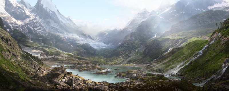 beauty in nature, Matte Paint, 2K, Valley, non-urban scene, rock - object, no people, mountain, environment, nature, water, coniferous tree, outdoors