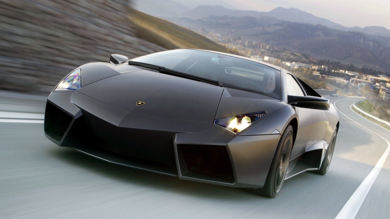 mountain, sunlight, white color, speed, mode of transportation, success, Super Car, no people, motor vehicle, shiny, luxury, Lamborghini Reventon, nature