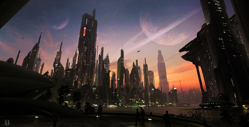 Urban, nature, sky, skyscraper, Concept Art, financial district, no people, Matte Paint, orange color, modern, Futuristic, tall - high, travel destinations