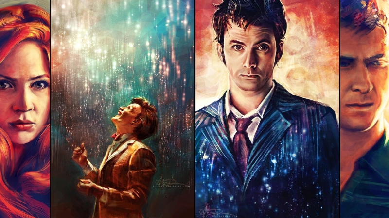 The Doctor, Matt Smith, collage, artwork, David Tennant, Eleventh Doctor, painting, 1080P, Doctor Who, Arthur Darvill, alicexz, Rory Williams, Karen Gillan